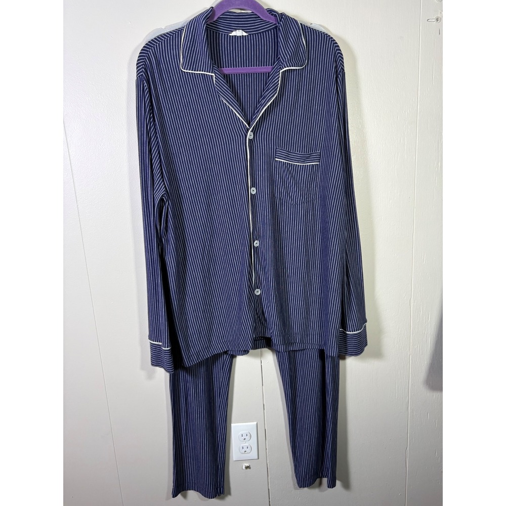 Eberjey Mens Pajama Set Navy Blue Pinstripe M LoungeWear Coastal Old Money